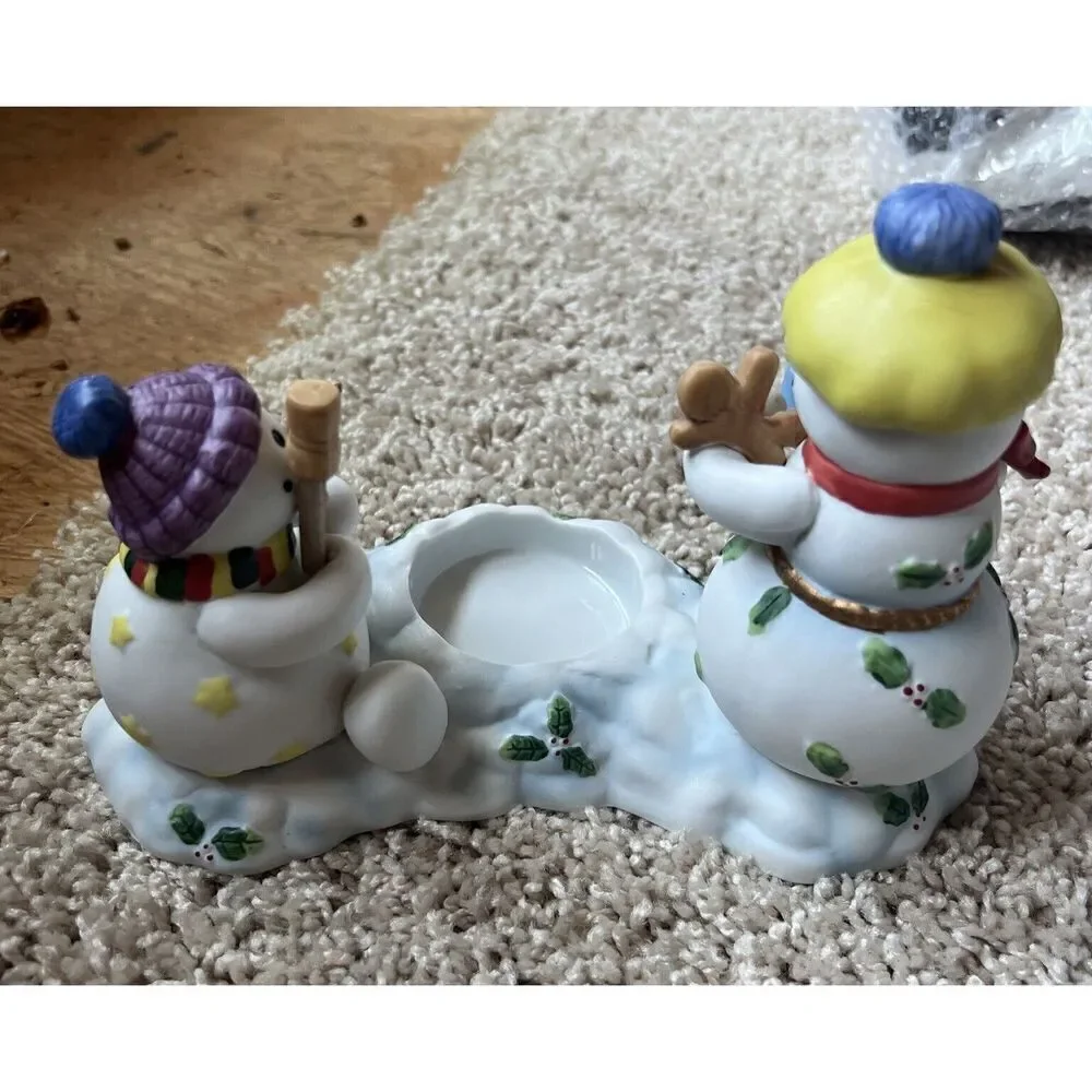 Partylite Snowbell Kids Votive Candle Holder Snowman Porcelain P7869 Christmas - Picture 3 of 4
